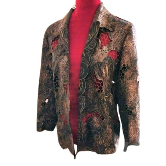 Chico’s Size 2 Open Fretwork Embroidered Topper Jacket Women’s Large Size 12 - Picture 4 of 10